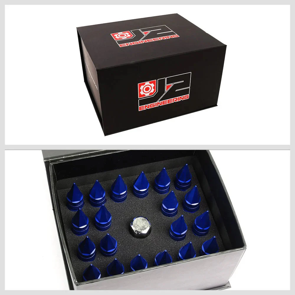 J2 Engineering Spiked Lug Nuts (M12 x 1.25) 20 Piece Set With Open Knurled End - Black / Blue / Red - Image 12