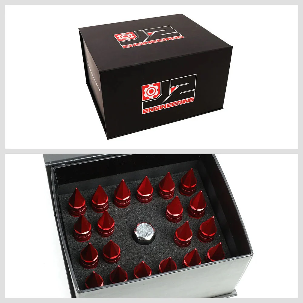 J2 Engineering Spiked Lug Nuts (M12 x 1.25) 20 Piece Set With Open Knurled End - Black / Blue / Red - Image 2