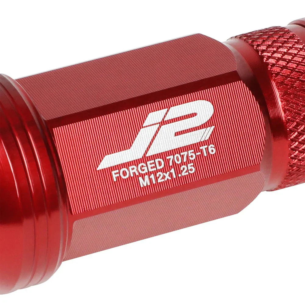 J2 Engineering Spiked Lug Nuts (M12 x 1.25) 20 Piece Set With Open Knurled End - Black / Blue / Red - Image 3