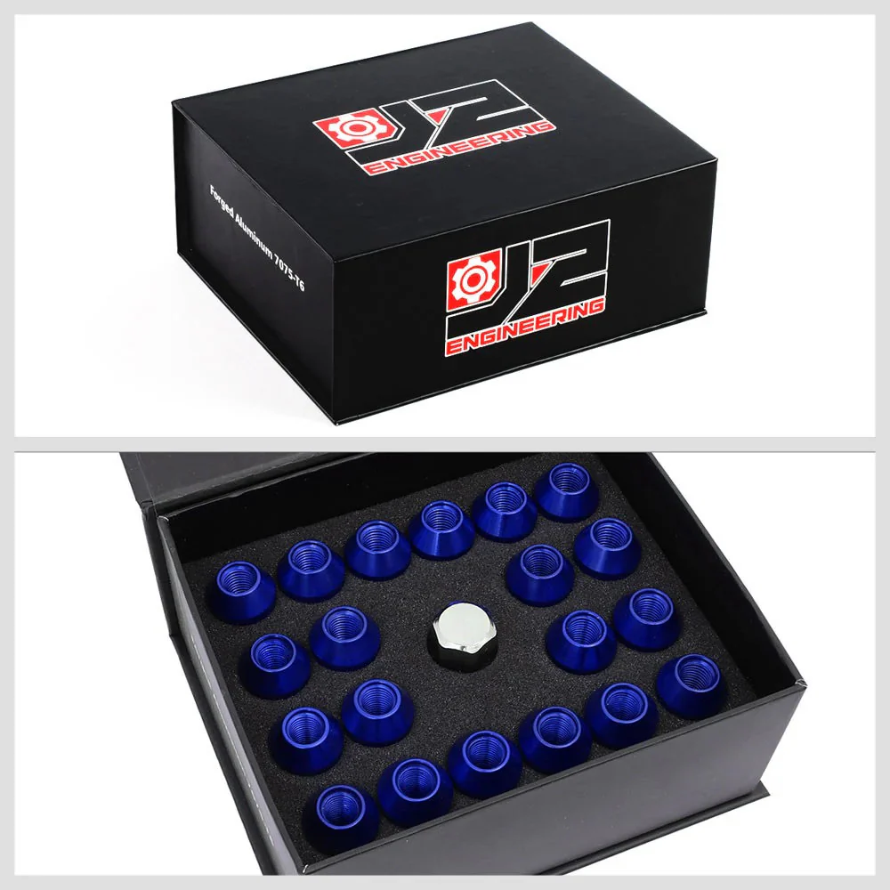 J2 Engineering Spiked Lug Nuts (M12 x 1.25) 20 Piece Set With Open Spline End - Black / Blue / Red - Image 2