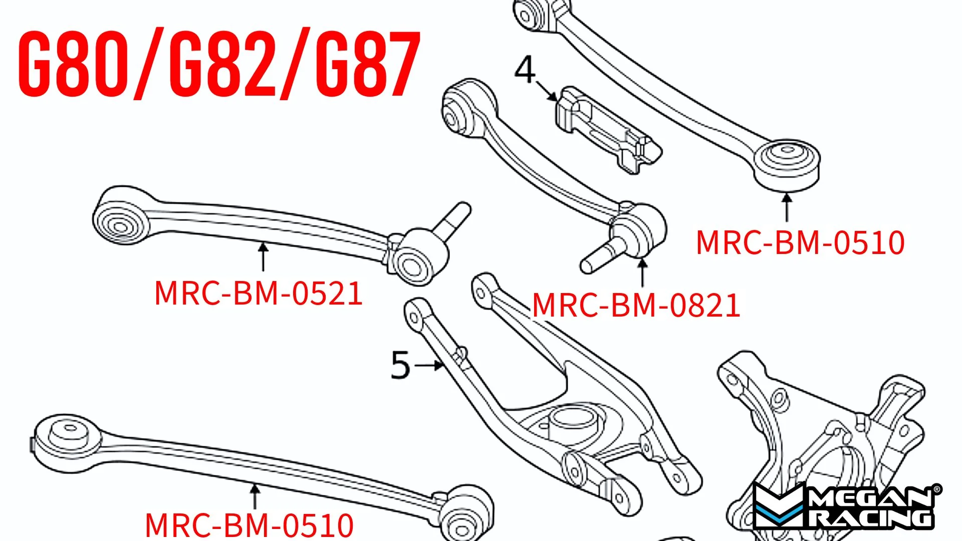 Megan Racing Camber Arms BMW G80 M3 G82 M4 G87 M2 (2020-2025) Rear Upper Pair - Image 3