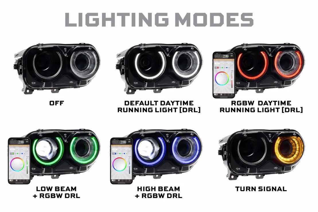 Morimoto LED Headlights Dodge Challenger (15-23) w/ RGB Color Changing Halo - LF495 - Image 3