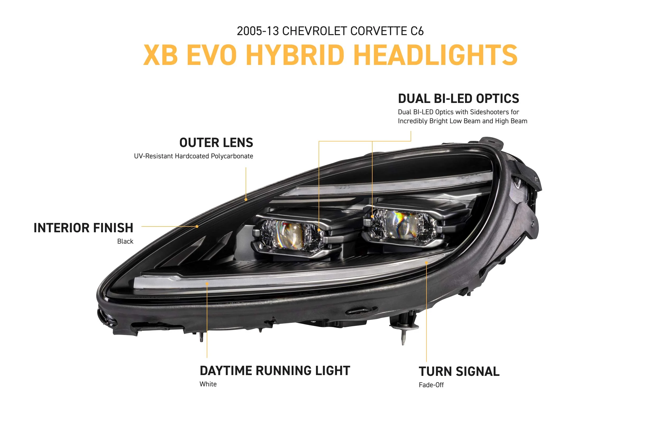 Morimoto Projector LED Headlights for Corvette C6 (2005-2013) XB Evo Hybrid LF2-460Y - Image 2