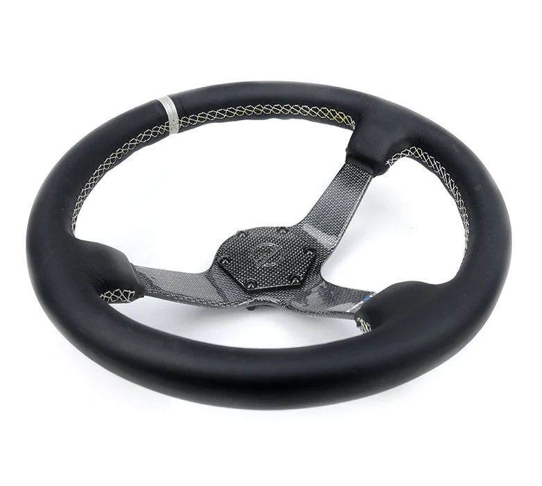 NRG Carbon Fiber Colored Steering Wheel (350mm, 3" Deep) Leather Wrapped - Blue / Green / Red / Gold / Silver RST-036CF - Image 10