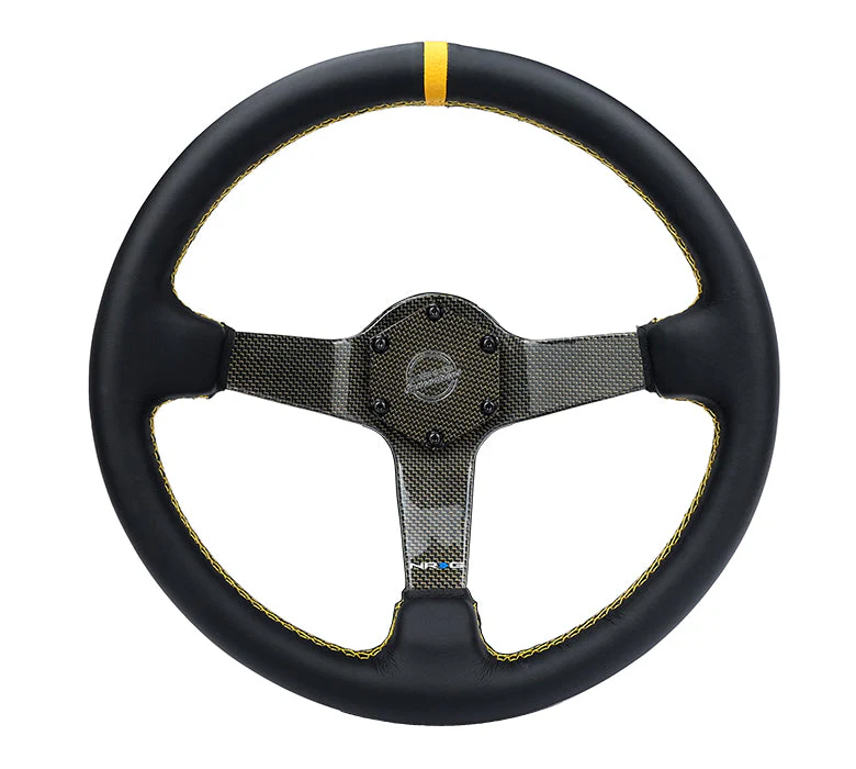 NRG Carbon Fiber Colored Steering Wheel (350mm, 3" Deep) Leather Wrapped - Blue / Green / Red / Gold / Silver RST-036CF - Image 4