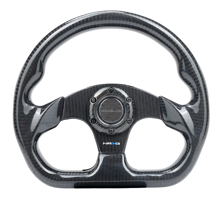 NRG Carbon Fiber Steering Wheel (320mm, Flat Bottom) Matte / Shiny / Leather Grips ST-009