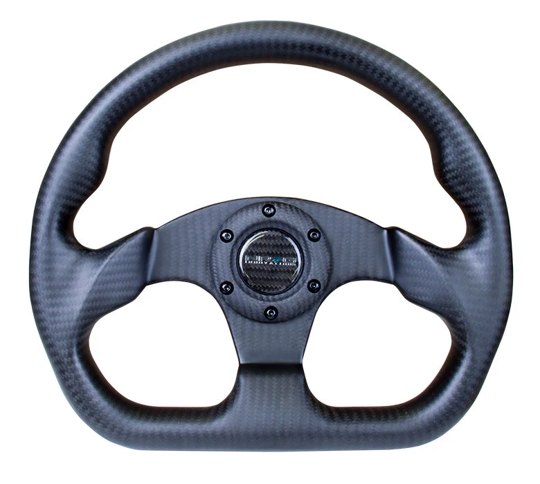 NRG Carbon Fiber Steering Wheel (320mm, Flat Bottom) Matte / Shiny / Leather Grips ST-009 - Image 2