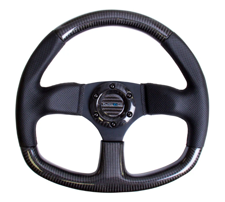 NRG Carbon Fiber Steering Wheel (320mm, Flat Bottom) Matte / Shiny / Leather Grips ST-009 - Image 4