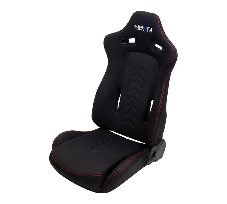 NRG Racing Reclinable Racing Seat (Arrow Style) Cloth or Vinyl - Black / Maroon / Grey / Red - Image 2
