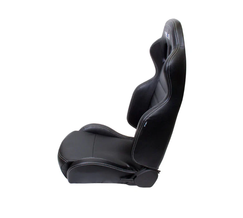NRG Racing Reclinable Sport Racing Seat (PVC Leather) Black - White or Red Stitch RSC-208 - Image 3
