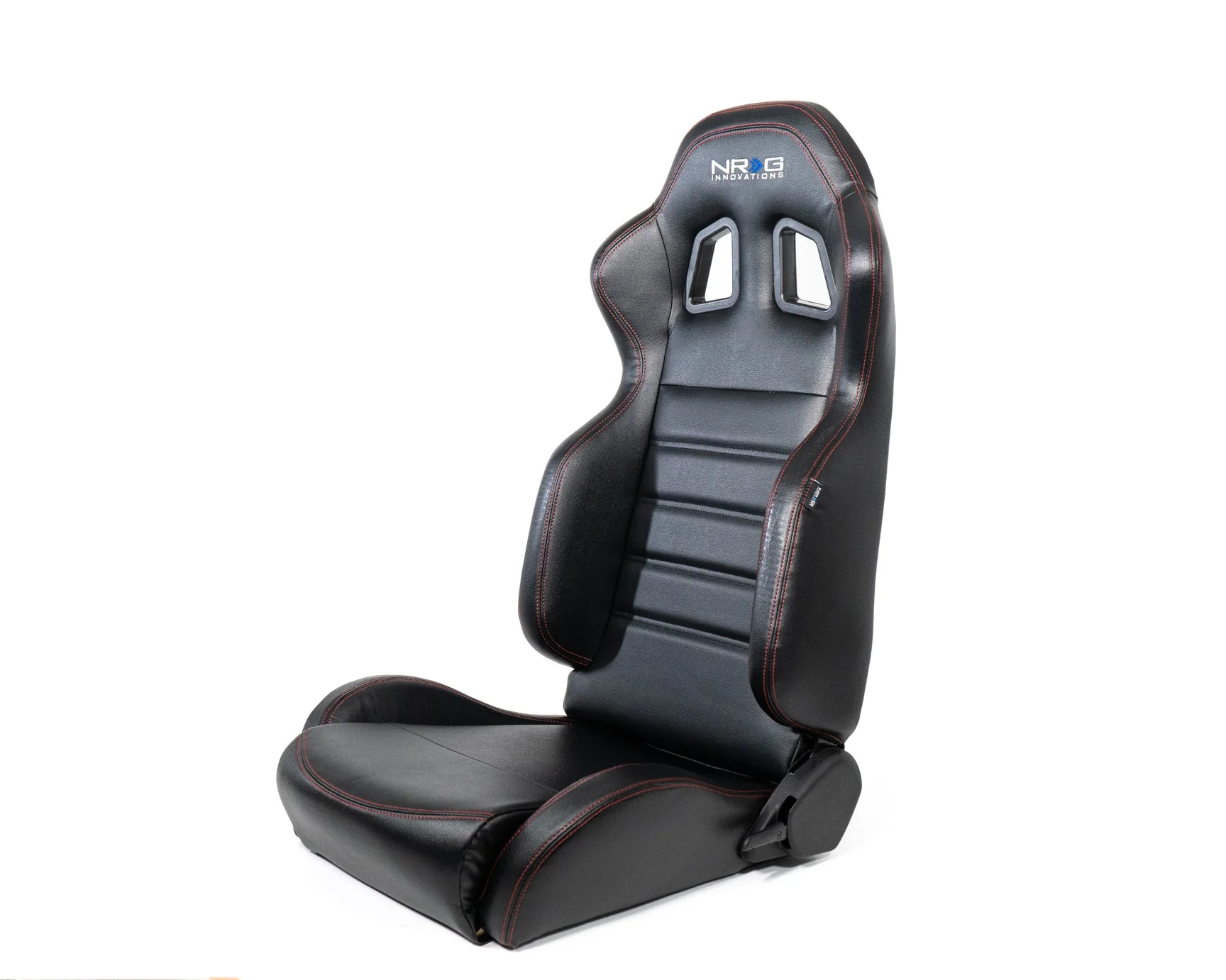 NRG Racing Reclinable Sport Racing Seat (PVC Leather) Black - White or Red Stitch RSC-208 - Image 5