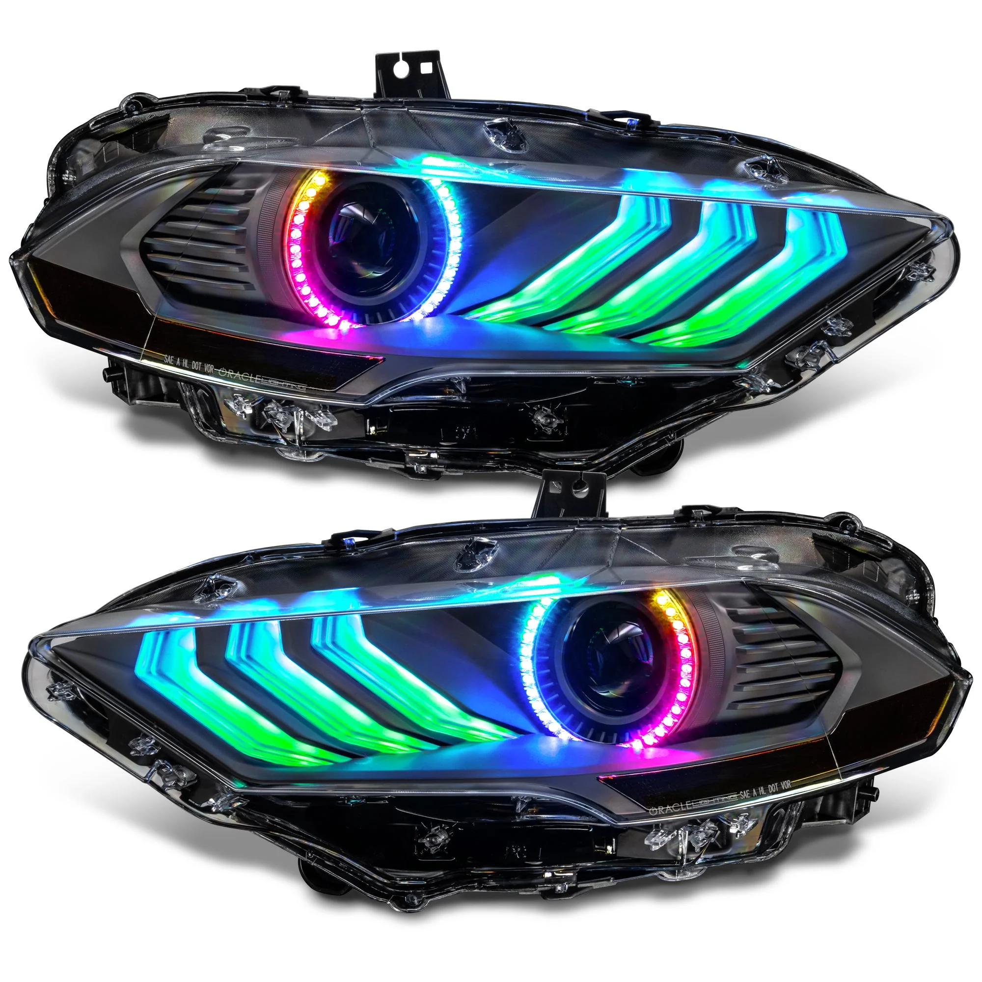 Oracle LED Projector Headlights Ford Mustang S550 (2018-2023) RGB Colorshift w/ Sequential Signal 8204-332