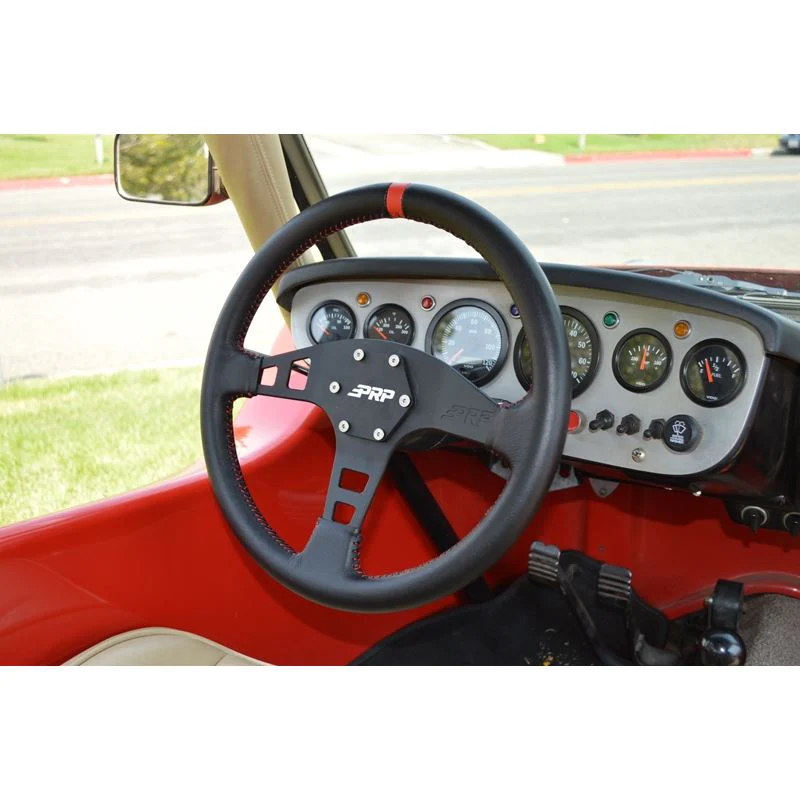 PRP Flat Steering Wheel [6 Point Bolt Pattern] Leather or Suede - Black / Blue / Red - Image 5