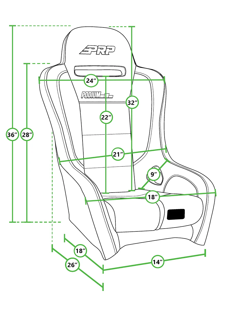 PRP Podium Elite Suspension Bucket Racing Seat [Fixed Back] Vinyl / Black / Gray - Image 6