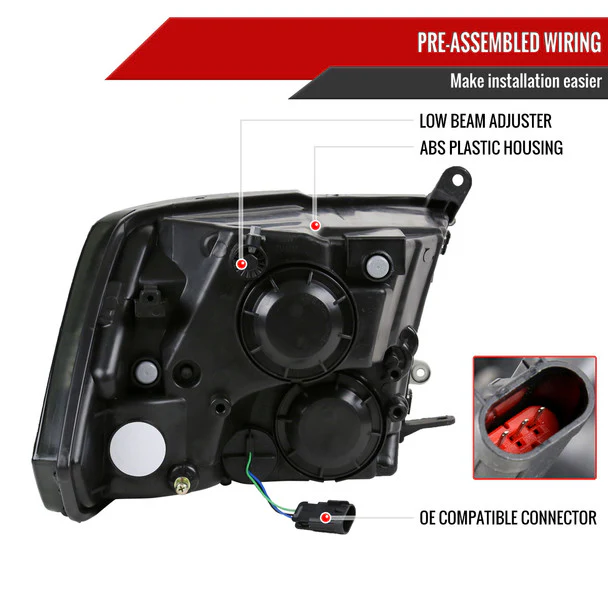 Spec-D Crystal Headlights RAM 1500 (09-18) RAM Classic (19-21) RAM 2500 3500 (10-18) RAM Factory-Style / LED Upgrade Headlights w/ Multiple Variations - Image 16