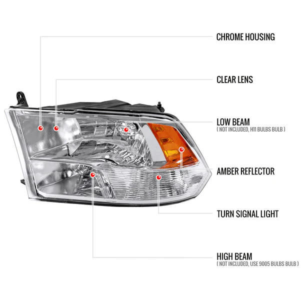 Spec-D Crystal Headlights RAM 1500 (09-18) RAM Classic (19-21) RAM 2500 3500 (10-18) RAM Factory-Style / LED Upgrade Headlights w/ Multiple Variations - Image 17