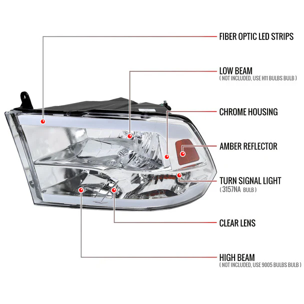 Spec-D Crystal Headlights RAM 1500 (09-18) RAM Classic (19-21) RAM 2500 3500 (10-18) RAM Factory-Style / LED Upgrade Headlights w/ Multiple Variations - Image 35