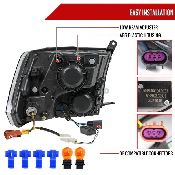 Spec-D Crystal Headlights RAM 1500 (09-18) RAM Classic (19-21) RAM 2500 3500 (10-18) RAM Factory-Style / LED Upgrade Headlights w/ Multiple Variations - Image 44