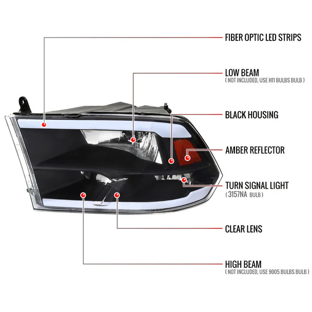 Spec-D Crystal Headlights RAM 1500 (09-18) RAM Classic (19-21) RAM 2500 3500 (10-18) RAM Factory-Style / LED Upgrade Headlights w/ Multiple Variations - Image 45