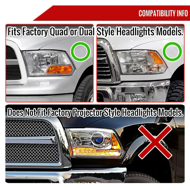 Spec-D Crystal Headlights RAM 1500 (09-18) RAM Classic (19-21) RAM 2500 3500 (10-18) RAM Factory-Style / LED Upgrade Headlights w/ Multiple Variations - Image 47
