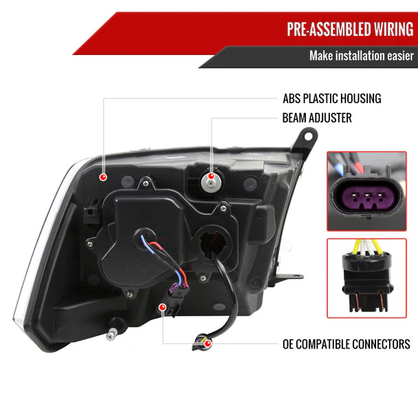 Spec-D Crystal Headlights RAM 1500 (09-18) RAM Classic (19-21) RAM 2500 3500 (10-18) RAM Factory-Style / LED Upgrade Headlights w/ Multiple Variations - Image 63