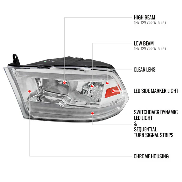 Spec-D Crystal Headlights RAM 1500 (09-18) RAM Classic (19-21) RAM 2500 3500 (10-18) RAM Factory-Style / LED Upgrade Headlights w/ Multiple Variations - Image 64