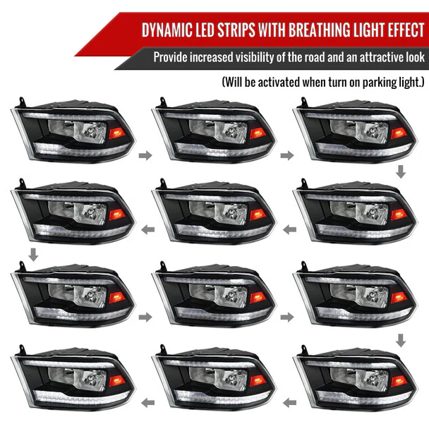 Spec-D Crystal Headlights RAM 1500 (09-18) RAM Classic (19-21) RAM 2500 3500 (10-18) RAM Factory-Style / LED Upgrade Headlights w/ Multiple Variations - Image 67