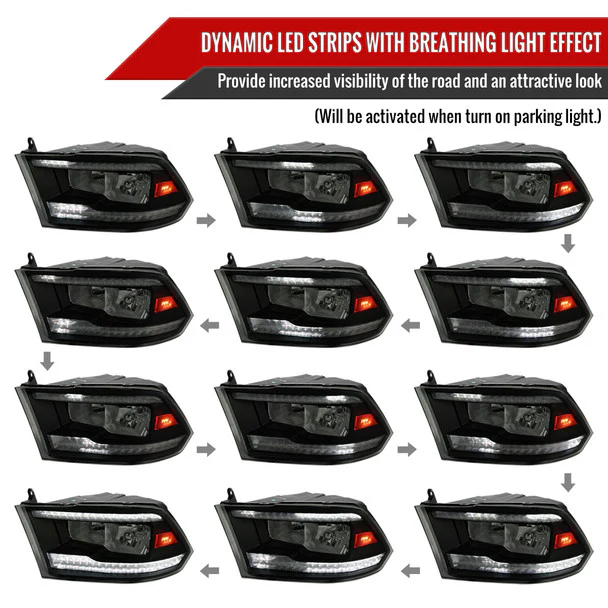 Spec-D Crystal Headlights RAM 1500 (09-18) RAM Classic (19-21) RAM 2500 3500 (10-18) RAM Factory-Style / LED Upgrade Headlights w/ Multiple Variations - Image 76