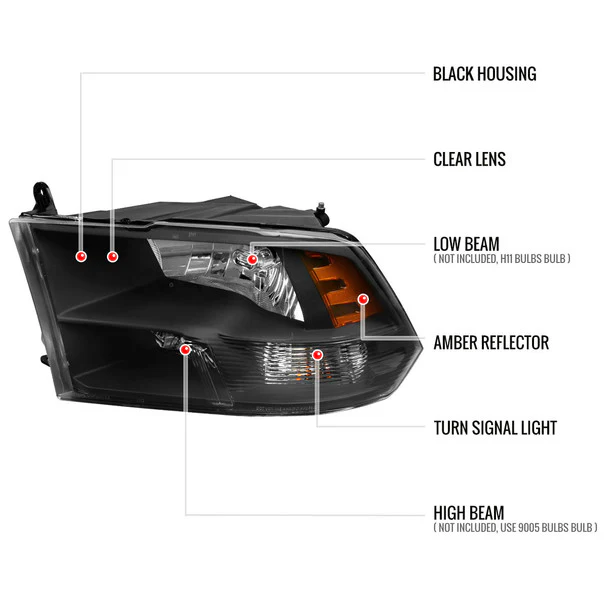 Spec-D Crystal Headlights RAM 1500 (09-18) RAM Classic (19-21) RAM 2500 3500 (10-18) RAM Factory-Style / LED Upgrade Headlights w/ Multiple Variations - Image 8
