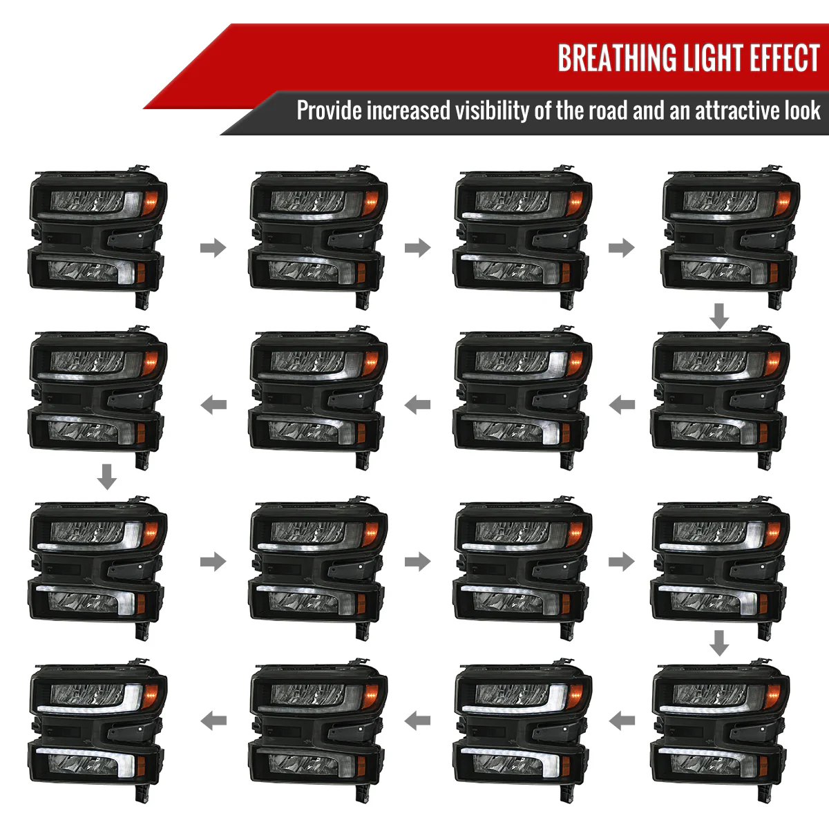 Spec-D Full LED Headlights Chevy Silverado 1500 (2019-2021) Sequential LED Black Housing w/ Clear or Smoked Lens - Image 6