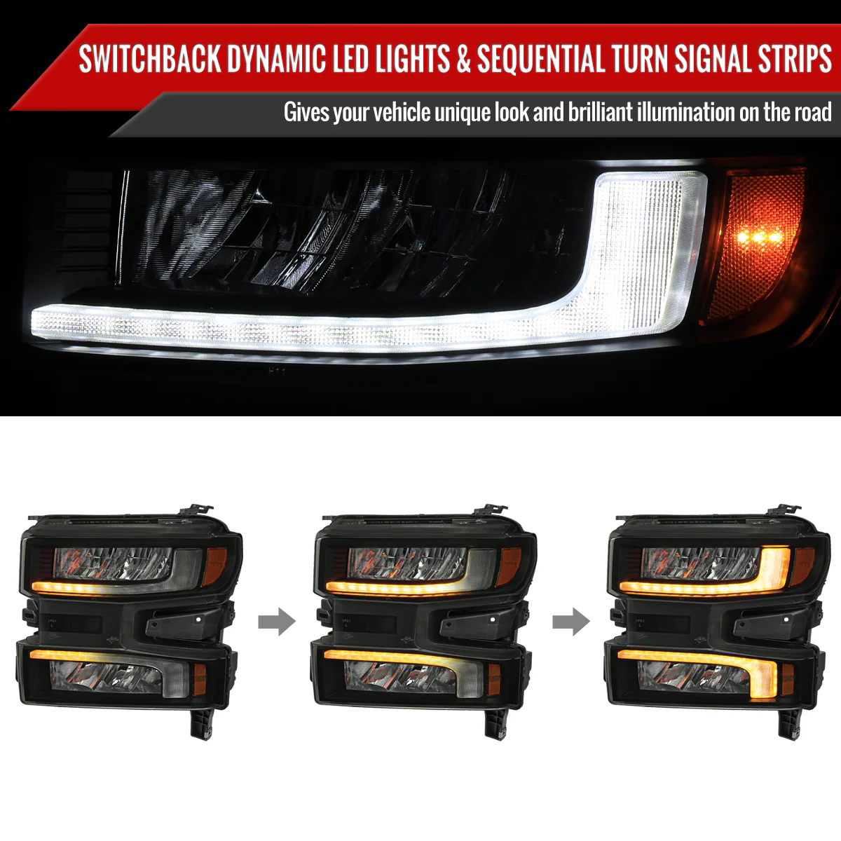 Spec-D Full LED Headlights Chevy Silverado 1500 (2019-2021) Sequential LED Black Housing w/ Clear or Smoked Lens - Image 7
