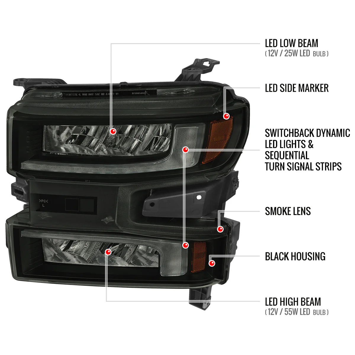 Spec-D Full LED Headlights Chevy Silverado 1500 (2019-2021) Sequential LED Black Housing w/ Clear or Smoked Lens - Image 8