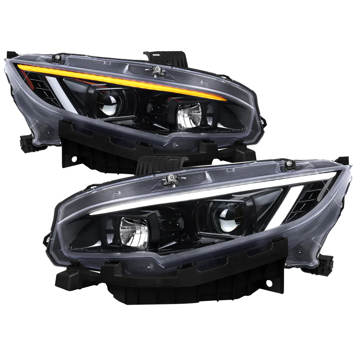 Spec-D Headlights Honda Civic FC/FK (2016-2021) Full LED or Halogen Projector With Sequential Turn Signal - Black or Chrome - Image 14