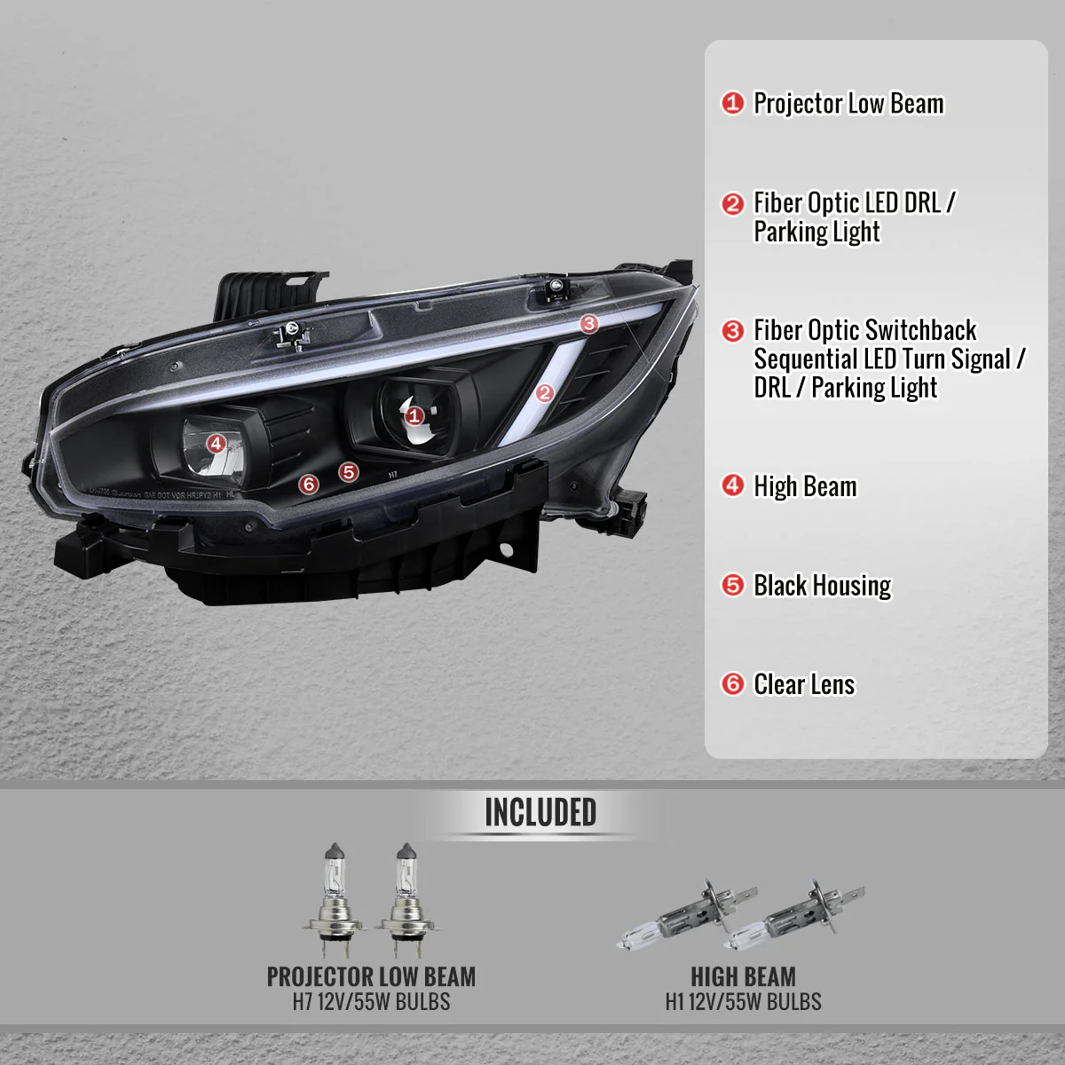 Spec-D Headlights Honda Civic FC/FK (2016-2021) Full LED or Halogen Projector With Sequential Turn Signal - Black or Chrome - Image 19