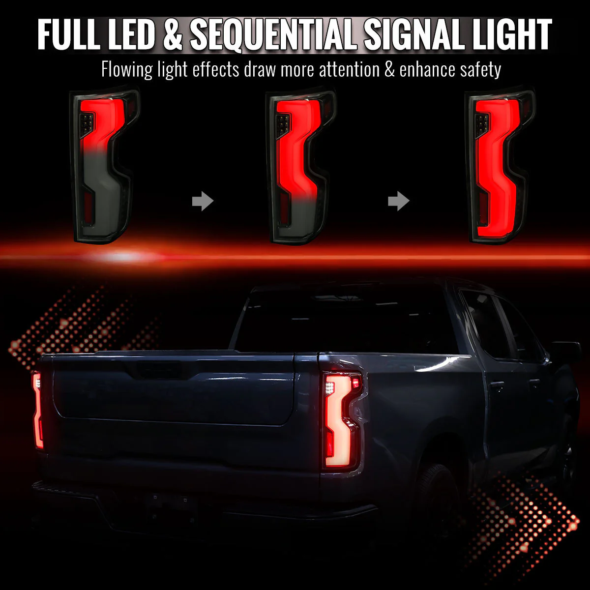 Spec-D Full LED Tail Lights Chevy Silverado 1500 (2019-2026) 2500HD/3500HD (2020-2023) with Switchback Sequential LED Turn Signal - Image 2