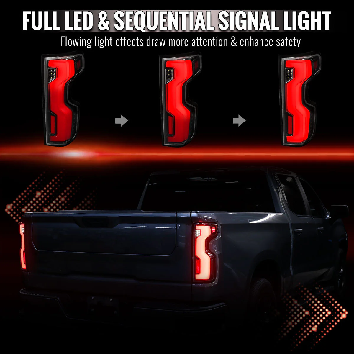 Spec-D Full LED Tail Lights Chevy Silverado 1500 (2019-2026) 2500HD/3500HD (2020-2023) with Switchback Sequential LED Turn Signal - Image 4