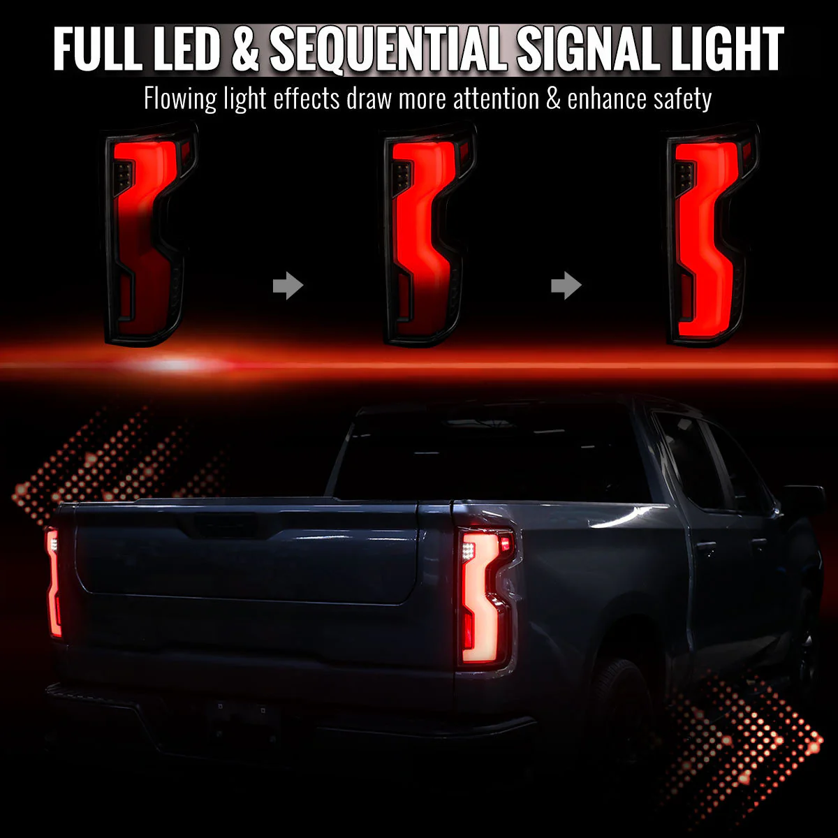 Spec-D Full LED Tail Lights Chevy Silverado 1500 (2019-2026) 2500HD/3500HD (2020-2023) with Switchback Sequential LED Turn Signal - Image 8
