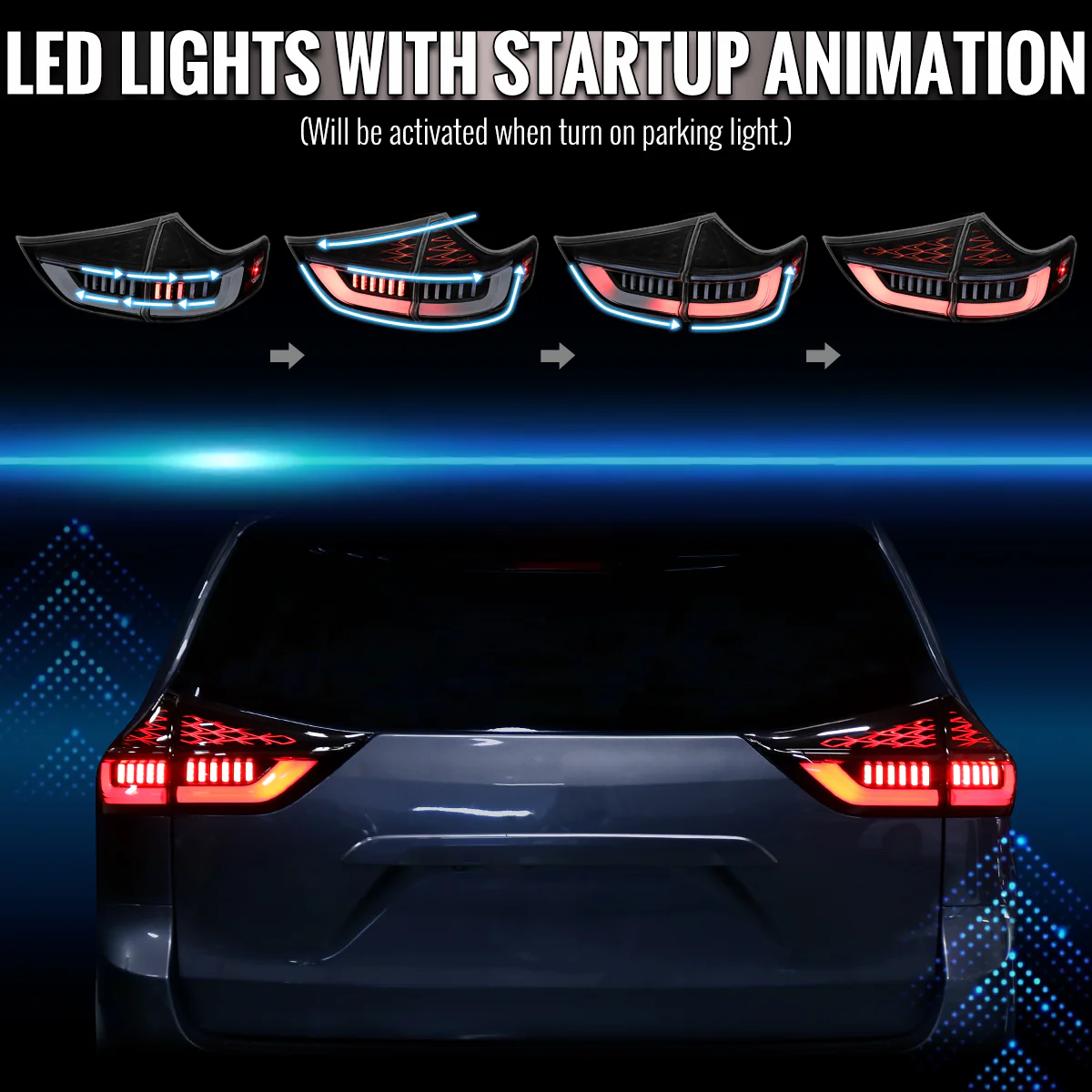 Spec-D Full LED Tail Lights for Toyota Sienna (2011-2020) Sequential Turn Signals & Start Up Animation - Image 8
