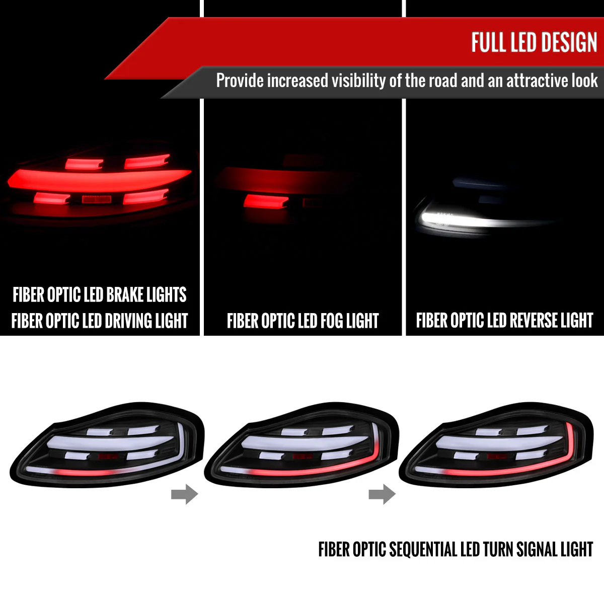 Spec-D Full LED Tail Lights Porsche Boxster 986 (1998-2004) Black Housing w/ White LED Bar - Image 5