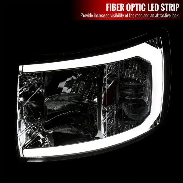 Spec-D Headlights Chevy Silverado 1500 (07-14) OE Style w/ LED C-Bar & Amber Reflector - Chrome or Black - Image 2