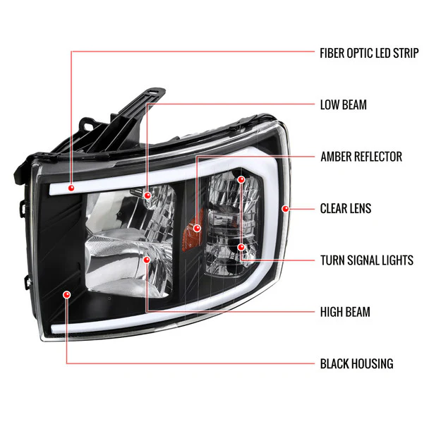 Spec-D Headlights Chevy Silverado 1500 (07-14) OE Style w/ LED C-Bar & Amber Reflector - Chrome or Black - Image 27