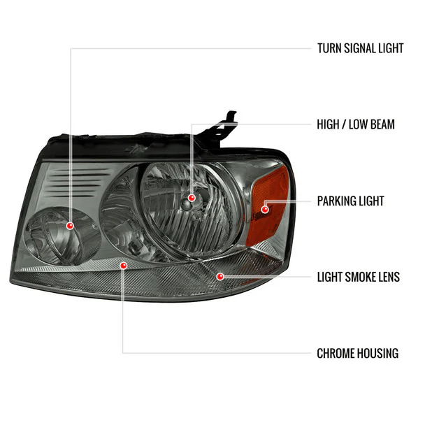 Spec-D Headlights Ford F150 (04-08) Lincoln Mark LT (06-08) Factory Style Chrome Housing w/ Amber Reflector & Light Smoked Lens - Image 8