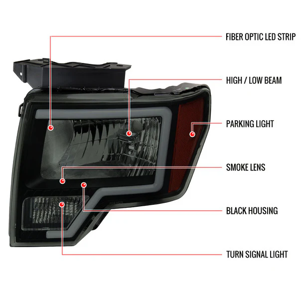 Spec-D Headlights Ford F150 (2009-2014) Factory Style w/ LED Bar & Amber Reflectors - Image 8
