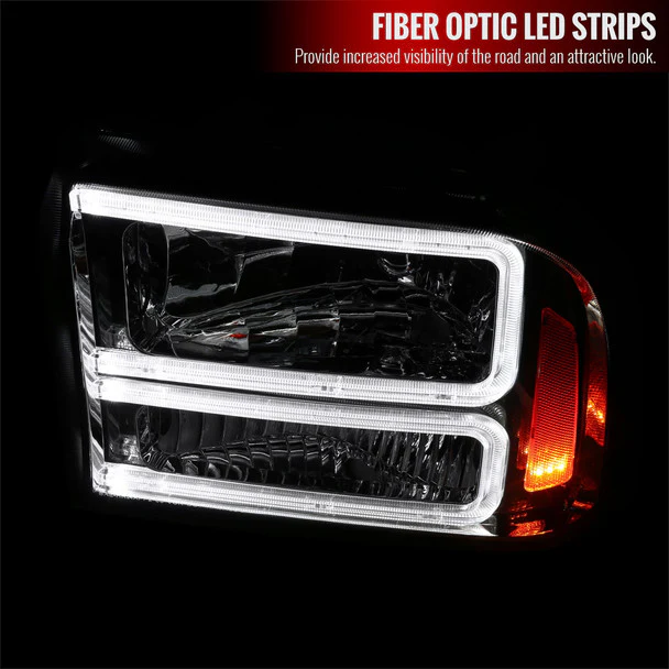 Spec-D Headlights Ford F250 / F350/ F450 / F550 Super Duty (2005-2007) OE Style w/ Dual LED C-Bar - Chrome or Black - Image 12