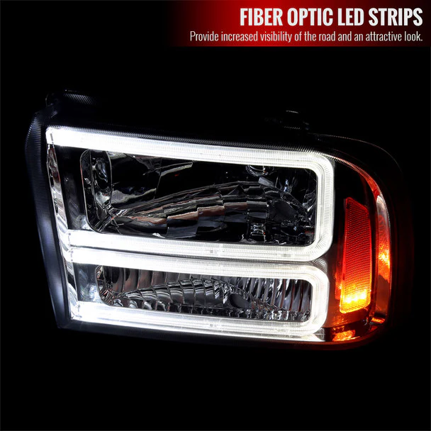 Spec-D Headlights Ford F250 / F350/ F450 / F550 Super Duty (2005-2007) OE Style w/ Dual LED C-Bar - Chrome or Black - Image 2