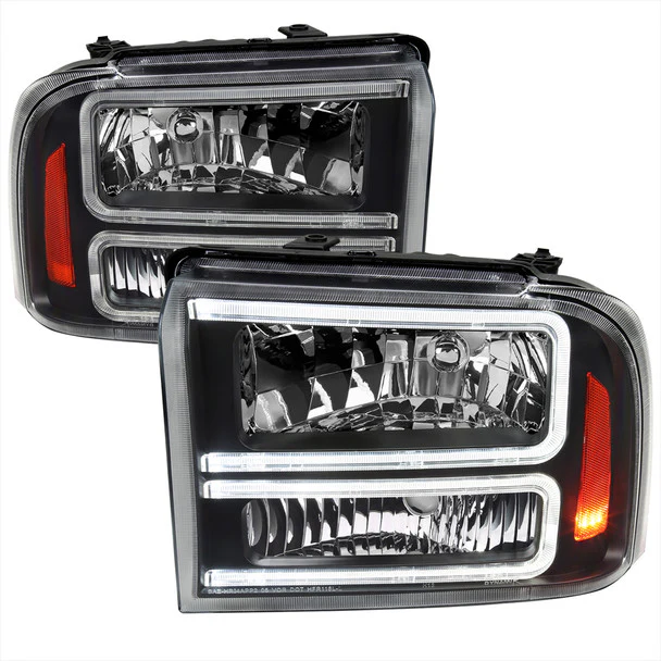 Spec-D Headlights Ford F250 / F350/ F450 / F550 Super Duty (2005-2007) OE Style w/ Dual LED C-Bar - Chrome or Black - Image 21