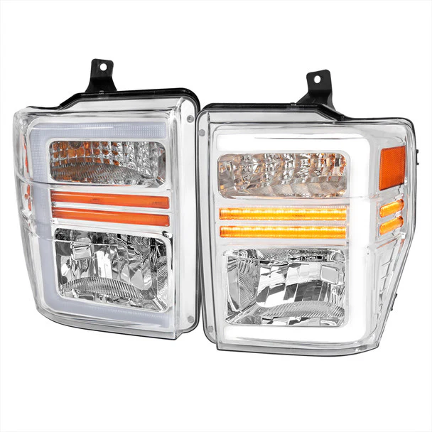 Spec-D Headlights Ford F250 F350F450 F550 Super Duty (2008-2010) OE Style w/ LED Sequential Signal - Chrome or Black