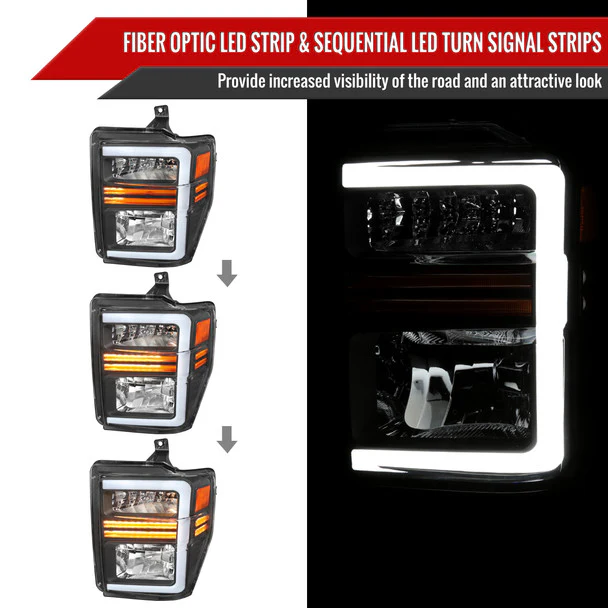 Spec-D Headlights Ford F250 F350F450 F550 Super Duty (2008-2010) OE Style w/ LED Sequential Signal - Chrome or Black - Image 11