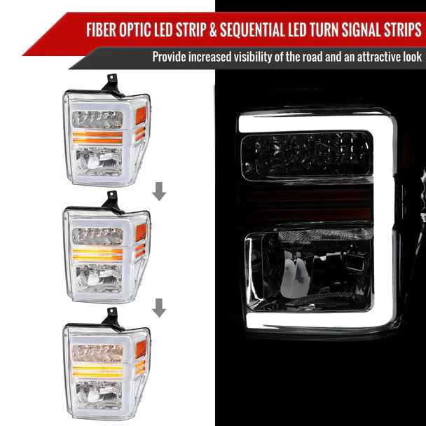 Spec-D Headlights Ford F250 F350F450 F550 Super Duty (2008-2010) OE Style w/ LED Sequential Signal - Chrome or Black - Image 2