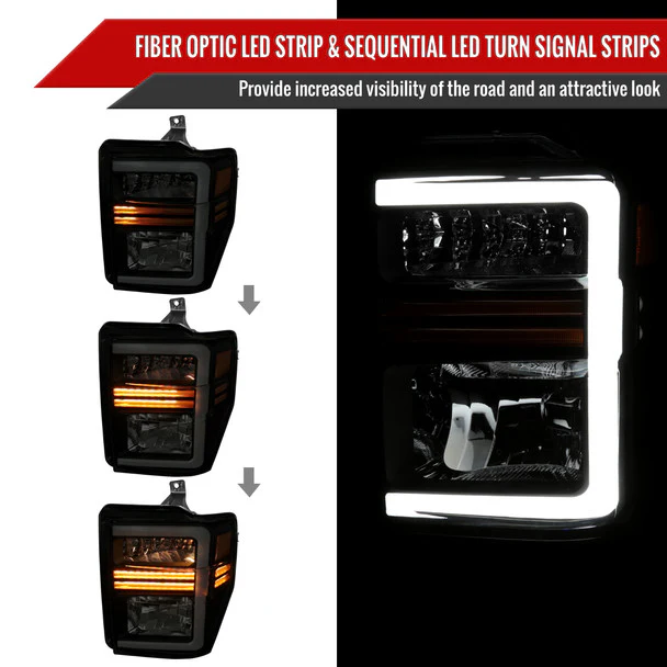 Spec-D Headlights Ford F250 F350F450 F550 Super Duty (2008-2010) OE Style w/ LED Sequential Signal - Chrome or Black - Image 20